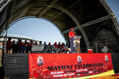 01 May 2019: Mac Chavalala, President of  the South African Federation of Trade Unions (SAFTU) speaks at the May Day celebration in Polokwane, Limpopo. Photograph: Gulshan Khan